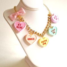 When you think of Valentine's Day, you have to think conversation hearts and I made these charms to look just like the real candies! Each conversation heart charm was handmade by me with great attention to detail from polymer clay. These are about 1" long each and are hand painted with classic sweet messages. Colors in Sweet Multicolor Heart-shaped Jewelry, Whimsical Pastel Jewelry As Gift, Fun Pastel Jewelry For Gifts, Fun Pastel Colored Jewelry For Gifts, Playful Personalized Polymer Clay Jewelry, Fun Heart Charm Jewelry For Gifts, Fun Heart Charm Jewelry For Gift, Fun Jewelry With Heart Charm For Gifts, Fun Heart Beads Jewelry As Gift