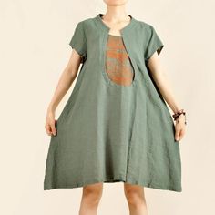 Bea-green plus size cotton sundress linen dress - Omychic Plus Size Linen Dress, Dresses To Make, Plus Size Linen, Linen Dress Summer, Loose Dresses, Cotton Sundress, Cotton Linen Fabric, Loose Dress, Linen Dresses