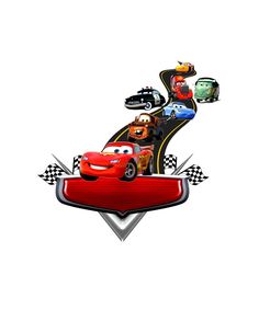 the cars 3 movie poster is shown in red and black, with characters from disney pixa