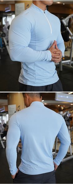 Comfort Long Sleeve Men’s Fitness T Shirt High Stretch Long Sleeve Sportswear T-shirt, Stretch Athleisure T-shirt With Long Sleeves, Stretch Long Sleeve T-shirt For Athleisure, Athleisure Long Sleeve T-shirt, Half-zip Sportswear Tops For Light Sports, Breathable Half-zip Sports Tops, Sporty Fitted Half-zip Top, Breathable Stretch Half-zip Activewear, Fitted Half-zip Top