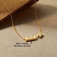 Sending love to a New Dad with charm necklace. This unique necklace lets you personalize baby name, birthdate and baby's stats. This is the perfect gift for Dad on Father's day, at Christmas or a special day. P R O D U C T ∙ I N F O * Materials: Sterling silver, Gold-plated, Rhodium-plated * Dimensions: Big charm measures 4/5" x 1/5" (20x5mm) Small charm measures 2/5" x 1/5" (10x5mm) * Limit: 5-7 characters on long side 3-4 characters on short side * Can be engraved on 4 sides HOW TO ORDER Step Adjustable Nameplate Necklace For Birthday Gift, Personalized Birthstone Necklace For Birthday And Mother's Day, Personalized Nameplate Charm Necklaces As A Gift, Nameplate Necklaces Suitable For Gifts, Nameplate Charm Necklace For Personalized Gift, Nameplate Necklace For Father's Day, Adjustable Name Birthstone Necklace For Anniversary, Adjustable Birthstone Name Necklace For Anniversary, Adjustable Birthstone Necklace With Name For Anniversary