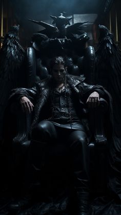 a man sitting in a chair with wings on it