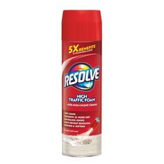 a red spray can with white foam on it and the words ressolve above it