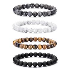 PRICES MAY VARY. 【Men's Bead Bracelets】: This set of men's bead bracelets comes in various combinations, and you can choose from them at will. The rich styles of mens bracelets can provide you with versatile styling choices for daily wear, fully showcasing your taste and men's charm. 【Natural Stone Men Bracelet】: Tiger Eye Stone symbolizes strength and can bring good luck. It is the most popular bracelet for men. The howlite bead bracelet is a versatile style.Each mens bracelets beads is careful Natural Stone Bracelet Men, Men’s Bracelet Designs, Male Bracelets, Rock Bracelets, Bead Bracelet For Men, Bracelets Men, Bracelets Beads, Lava Rock Bracelet, Popular Bracelets