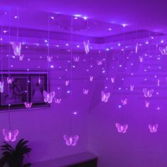 Floating Butterfly String Light Butterfly String Lights, Purple String Lights, Purple Room, Led Curtain Lights, Butterfly Lighting, Led Curtain, Curtain String Lights, Purple Rooms, Icicle Lights