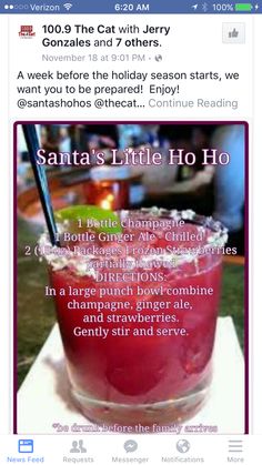 an image of a drink in a glass on top of a table with the caption santa's little ho hoo