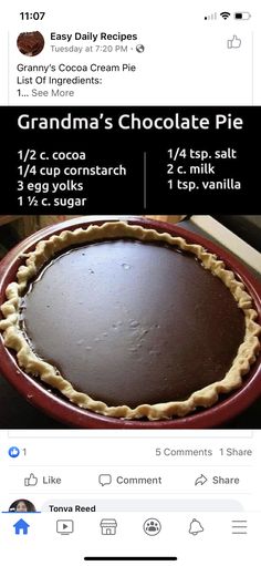 a chocolate pie is on the twitter page