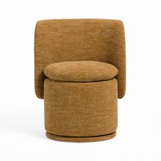 an upholstered chair with a round foot rest