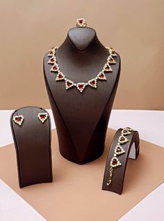 SWEETHEART Swarovski Jewelry Full Set adds Love and Color to your Luxurious Look. It is inspired by the movie Pretty Woman. The Jewelry Set is handcrafted with specially arranged Siam Swarovski crystals with a heart design through out the set to give it a unique and lovely touch. The Necklace is complemented with a pair of Gorgeous matching Earrings, a Ring, and a Bracelet. It is Beautifully Designed with High Quality and Craftsmanship. Handcrafted Highest Quality Swarovski / Cubic Zirconia Plat Red Fine Jewelry As A Gift For Her, Valentine's Day Heart Jewelry With 17 Jewels, Fine Jewelry For Party With Heart Cut, Formal Ruby Jewelry For Valentine's Day, Fine Jewelry Heart-shaped For Parties, Red Heart Cut Jewelry For Formal Occasion, Luxury Red Jewelry Sets With Matching Earrings, Heart-shaped Fine Jewelry For Party, Ruby Jewelry For Valentine's Day Formal Occasion