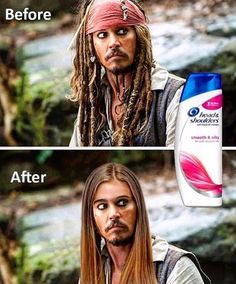 the before and after pictures of captain jack sparrow's hair, which is being used to