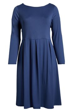 Soft, supple jersey feels as great as it looks on this long-sleeve midi dress cut in a versatile and chic fit-and-flare silhouette. 44 1/2" length Slips on over head Jewel neck Long sleeves 92% polyester, 8% spandex Machine wash, tumble dry Imported Stretch Elastane Long Sleeve Midi Dress, Long Sleeve Elastane Midi Dress, Flattering Long Sleeve Stretch Dress, Flattering Stretch Long Sleeve Dresses, Flowy Long Sleeve Midi Dress For Fall, Flattering Long Sleeve Spring Dress, Flattering Long Sleeve Dresses For Spring, Flattering Stretch Midi Dress With Long Sleeves, Flowy Long Sleeve Floral Dress