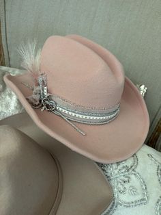 blush color so pretty  3-7 year old or 8-12 year old choose at checkout  Suede cowgirl hat  Georgeous decorative concert hat  One of a kind  White, pinks golds and silvers  Free shipping listing is for one hat Pink Hat For Rodeo, One Size Fits Most, Western Mini Hat For Kentucky Derby, Western Style Mini Hats For Kentucky Derby, Pink Western Felt Hat For Spring, Pink Western Felt Hat With Curved Brim, Western Style Pink Felt Hat For Spring, Pink Western Style Felt Hat With Curved Brim, Fitted Pink Hat For Rodeo, Pink Fitted Hat For Rodeo