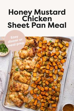 honey mustard chicken sheet pan meal with text overlay