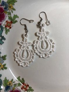 Lace Earrings Embroidered Earrings White Earrings Dangle - Etsy Embroidered White Jewelry For Party, White Embroidered Jewelry For Party, White Chandelier Earrings For Celebrations, White Gold Intricate Dangle Earrings, Ornate White Dangle Earrings, Wedding Bridal Earrings With Filigree In White, Bohemian White Bridal Earrings For Celebration, White Filigree Bridal Earrings For Wedding, White Filigree Earrings For Gift