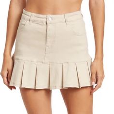 Brand New Skirt And Tags Included. Is Very Stylish And Chic With Ruffle Edges And High Waisted Style. 14” Length Fits Sizes 16-18 Waist Measurements: 37-39 Hip Measurements: 47-49 Cotton Mini Skirt With Pleated Hem, Beige Ruffled Skirt Bottoms, Casual Skirted Skort With Pleated Hem, Casual Skort With Pleated Hem, Trendy Cotton Flared Skort, Spring Cotton Mini Skirt With Pleated Hem, Beige Bottoms With Pleated Hem For Summer, Summer Cotton Skort With Pleated Hem, Beige Pleated Hem Bottoms For Summer