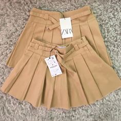 Brand New W/Tags 2- Zara Pleated Khaki/Tan Skirts (School Uniform) Girls Size: 10 Casual Brown Zara Mini Skirt, Zara Brown Casual Mini Skirt, Beige School Skirt For Spring, Casual Beige School Skirt, Beige Spring Skort For School, Beige Skirt For School In Spring, Beige Skirt For School In Spring Season, Zara Brown Mini Skirt For Spring, Beige Mini Skort For School