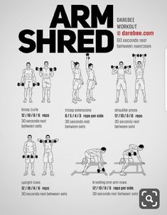 the arm shred workout poster shows how to do dumbbles and chest presses