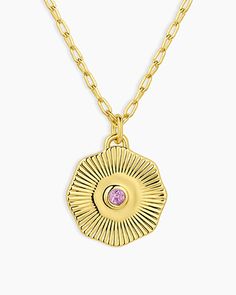 Our Birthstone Coin Necklace is the perfect way to add personal meaning to your necklace layer. Crafted with colorful stones and a gold-plated finish, you can choose your birthstone or favorite color for a unique and stylish look. A great gift for yourself or someone special. Birthstone Coin Necklace in Gold/Pink Tourmaline - October, Women's by gorjana Pink Gold-plated Jewelry Tarnish Resistant, Pink Tarnish Resistant Gold Plated Jewelry, Tarnish Resistant Pink Gold Plated Jewelry, Pink Gold-plated Tarnish-resistant Jewelry, Pink Tarnish-resistant Gold-plated Jewelry, Pink Gold Plated Round Necklace, Pink Birthstone Round Pendant Necklace, Pink Tarnish-resistant Round Jewelry, Pink Birthstone Necklace With Round Pendant