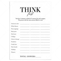 Think Fast Icebreaker Game Printable by LittleSizzle Think Fast Game Questions, Quick Ice Breakers For Meetings, Think Fast Game, New Home Party, Housewarming Party Games, Housewarming Games, Funny Ice Breakers, Fun Icebreaker Games, Icebreaker Games