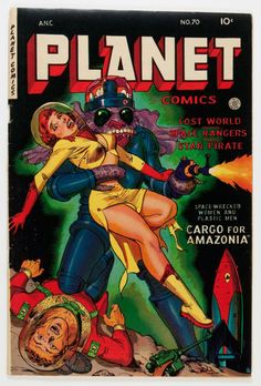 the cover to planet comics comic book, featuring an alien and a woman in yellow