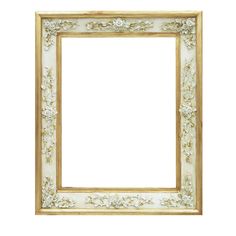 an ornate gold and white frame with flowers on it, isolated against a white background