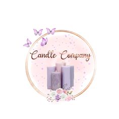 the candle company logo with two candles surrounded by flowers and butterflies