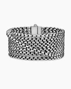 David Yurman | Box Chain Eight Row Bracelet in Sterling Silver, 28mm White Gold Jubilee Chain Link Bracelet, Luxury Sterling Silver Round Box Chain Bracelet, Luxury Bracelets With Oval Link Box Chain, Luxury Oval Link Box Chain Bracelets, Luxury Chain Link Jewelry With Box Clasp, White Gold Link Jewelry With Box Clasp, Luxury Sterling Silver Chain Link Jubilee Bracelet, Luxury Sterling Silver Jubilee Bracelet With Chain Link, Luxury Bracelets With Box Chain And Link Shape