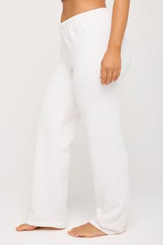 Shoot it straight. A relaxed fit, full-length straight-leg pant designed with an encased elastic waistband. Made with a French Terry fabrication, it's the perfect blend of 75% cotton and 25% modal, creating an extra (extra) soft feel. | Joy Straight Leg Pant in White Full Length 4-way Stretch Pants For Loungewear, Athleisure Straight Leg Bottoms For Relaxation, Solid Color Comfort Stretch Pants For Relaxation, Comfort Stretch Pants For Relaxation, Relaxed Fit Straight Leg Pants For Relaxation, Athleisure Straight Leg Pants For Relaxation, Chic Comfort Stretch Pants For Loungewear, Athleisure Straight Leg Yoga Pants For Lounging, Full-length 4-way Stretch Sweatpants For Loungewear