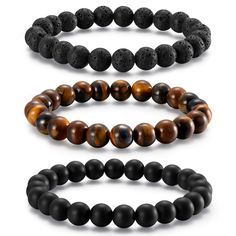 PRICES MAY VARY. 🍧Classic Beaded Bracelets 🍧A hidden treasure!You will receive 3pc or 4pc mens beaded bracelets,8mm wide beaded tiger eye,blue tiger eye and lava rock stone combination is visually appealing,add a unique texture and stylish vibe to the bracelet.Natural beaded bracelets also can help with mental stress,emotional distress,and help with meditating and healing yourself. 🍧Adjustable Tiger Eye Bracelet🍧Mens bracelet is connected by a not loosen easily strong stretchy cord,the size Beaded Tiger, Rock Bracelets, Beaded Bracelets For Men, Crystal Beaded Bracelets, Lava Rock Bracelet, Gifts For Teen Boys, Blue Tiger, Brown Bracelet, Hidden Treasure