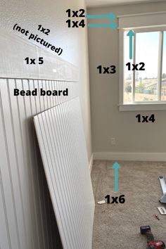 a room with measurements for the wall and floor in front of it, along with an image of a radiator