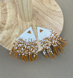 Original designed and handmade by BRD. Gold Beaded Fringe Earrings For Beach, Native American Beaded Earrings, Beaded Tassel Earrings, Native American Beading, Tassel Earrings, Beaded Earrings, Labour Day, Jewelry Earrings Dangle, Native American