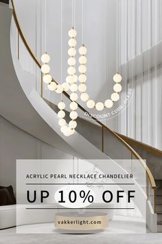 an up to 10 % off sale banner with stairs and chandelier in the background