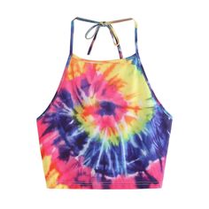 Sexy Backless Tie Halter Crop Top Spiral Tie Dye Multicolor Rainbow Womens Small New In Package Y2k Stretch Tank Top For The Beach, Y2k Style Stretch Tank Top For Beach, Casual Multicolor Halter Top For Party, Purple Y2k Crop Top For Summer, Purple Y2k Style Summer Crop Top, Fitted Pink Strappy Halter Top, Y2k Sleeveless Halter Top For Vacation, Multicolor Backless Halter Top For Vacation, Blue Backless Summer Crop Top