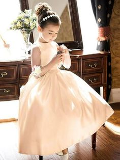 Cute Prom Dress, Tea Length Flower Girl Dress, Satin Flower Girl Dress, Cheap Flower Girl Dresses, Tea Length Wedding, Girls Dresses Online, Cheap Flowers, Wedding Girl, Satin Tulle