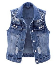 PRICES MAY VARY. Turn Down Collar, Single Breasted Sleeveless distressed jeans denim vest ,constructed from soft denim with two flap chest pockets,button closure Hand or machine wash With cold water, do not bleach Perfect for Travelling, Outdoor, Lounge Autumn Jeans, Waistcoat Fashion, Pearls Fashion, Denim Waistcoat, Streetwear Korean, Moda Denim, Women Vest, Fall Jeans, Jean Vest