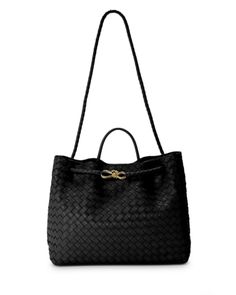 Bottega Veneta Large Andiamo Top Handle Bag Black And Brass, Handle Bag, Large Bags, Large Black, Bottega Veneta, Top Handle, Bags Handbags, Leather Straps, Top Handle Bag