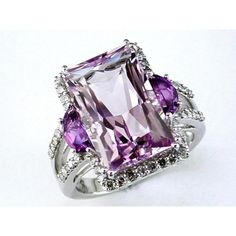 Royal 14K White Gold Amethyst and Diamond Ring - 9.20 Carat Amethyst Purple Ring, Gold Amethyst Ring, Purple Rings, Amethyst And Diamond Ring, Purple Jewelry, Precious Jewels, Amethyst Jewelry, I Love Jewelry, Women Diamond