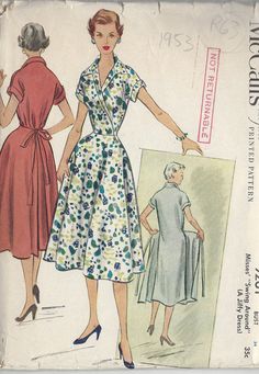 a woman's dress pattern from the 1950's