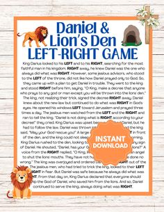 the lion's den left - right game is shown in this printable version