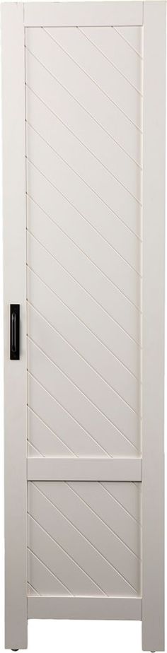 a white door with a black handle on the front and side paneling, in an open position