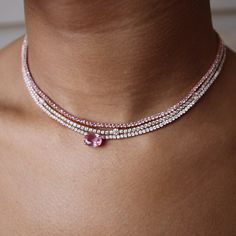 18k gold pink sapphire Hepburn choker 7.16cts pink sapphires 16" in length #AKHCK-PS-RG Luxury Pink Diamond Necklace, Pink Sapphire Jewelry, Expensive Jewelry Luxury, Anita Ko, Dope Jewelry, Classy Jewelry, Expensive Jewelry, Pink Necklace, Jewelry Lookbook