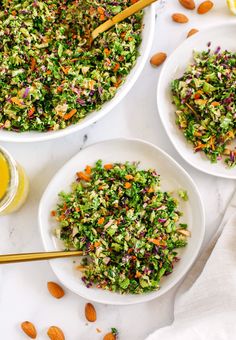 My Favorite Detox Salad! - Eat Yourself Skinny Detox Broccoli Salad, Kale Cabbage Broccoli Salad, Kelly Salad Base, Salad That Lasts A Week, Cabbage And Kale Recipes, Kale Salad Recipes Healthy, Broccoli Kale Salad, Kale Brussel Sprout Salad, Cabbage Salads