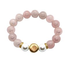 Glazed Rose Quartz Stretch Bracelet With Matte Gold Flat Bead With Pearl Accent Measures One Size Fits Most Finish Matte 18KT Gold Plated Made In The USA Style Number DB748 Elegant Pink Stretch Bracelet, Pink Beaded Jewelry With 8mm Round Beads, Pink Round Beaded Jewelry 8mm, Adjustable Rose Quartz Jewelry In Rose Color, Adjustable Rose Quartz Rose-colored Jewelry, Pink Round 8mm Bead Jewelry, Elegant Hand-strung Rose Quartz Crystal Bracelet, Rose Gold Beaded Bracelets With 8mm Beads, Elegant Pink Bracelets With 8mm Beads