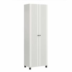 a tall white cabinet with two doors