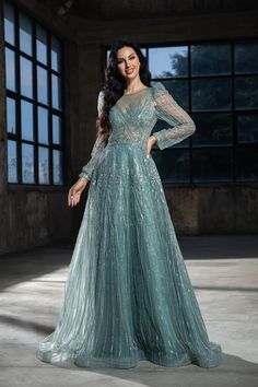 Elegant Teal Sequin Evening Gown with Sheer Long Sleeves - Designer Sequin Dress and Pretty Sequin Dress Plus Size - WonderlandByLilian Sequin Dress Plus Size, Simple Satin Wedding Dress, Nontraditional Wedding Dress, Wedding Dresses High Low, Champagne Evening Dress, Fairy Wedding Dress, Sequin Evening Gowns, Gothic Wedding Dress, Designer Gown