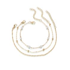 A trio of polished 18k gold-plated anklets featuring subtle 18k gold-plated and pearl beads. Wear stacked or mix-and-match. Includes one pearl station anklet, one 18k gold-plated station anklet and one 18k gold-plated chain anklet (three pieces total) 7.87" L with 1.96" extender Lobster claw clasp 18k gold-plated copper / pearl Copper Pearl, Chain Anklet, Summer Look, Beaded Chain, Pearl Beads, Summer Looks, Anklets, 18k Gold, Gold Plate