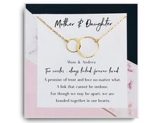 "Mother and Daughter Necklace - Mom Gift - Daughter Gift - Jewelry for Mom - Interlocking Circle - 14kt Gold Filled, Rose, Silver - Birthday by reflection of Memories ♥ The Meaning: The Interlocking circle charm is a symbol of connection, a traditional love symbol that celebrates your eternal bond. A beautiful necklace to symbolize your love and appreciation ♥ Unique Gift: This custom necklace has a beautiful sweet sentiment on it. Honor the infinite connection between you and your mom; or your Gold Jewelry Gift Wrapped For Valentine's Day, Gold Jewelry Gift Wrapped For Mother's Day, Mother's Day Anniversary Necklace With Message Card, Mother's Day Anniversary Gift Necklace With Message Card, 14k Stamped Jewelry For Anniversary, Mother's Day, Gold Jewelry Gift Wrapped For Birthday, Gold Jewelry Birthday Gift Wrapped, Gold Jewelry With Certificate For Gift, Gold Jewelry With Certificate As A Gift