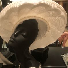 This Unique One Of A Kind Scalloped Hat Should I Say More Hollywood Elegant Visor Straw Hat For Vacation, Designer Visor Hats For Spring, Elegant Vacation Visor Straw Hat, Elegant Vacation Straw Visor Hat, Elegant Spring Visor Sun Hat, Elegant Visor Sun Hat For Kentucky Derby, Elegant Visor Sun Hat For The Kentucky Derby, Elegant Visor Hat For Spring, Elegant Spring Visor Hat