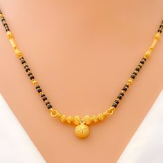 Majestic Glowing 22k Gold Textured Mangal Sutra Elegant Luxury Yellow Gold Mangalsutra, Mangal Sutra Designs Gold Modern, Mangal Sutra, 16 Inch Necklace, Lock Style, Black Bead Necklace, Textured Design, Gold Stone, Cultural Heritage