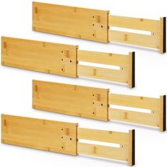 three pieces of wood with black metal brackets